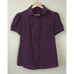 DAKS London Silk Blouse Purple Peter Pan Collar UK 14 US 10 Button Front Career